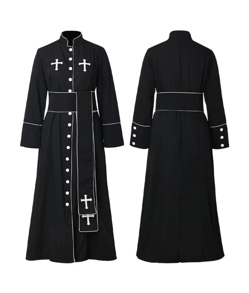 Adult Black Robe Priest Exorcist Outfit Set Halloween Costume