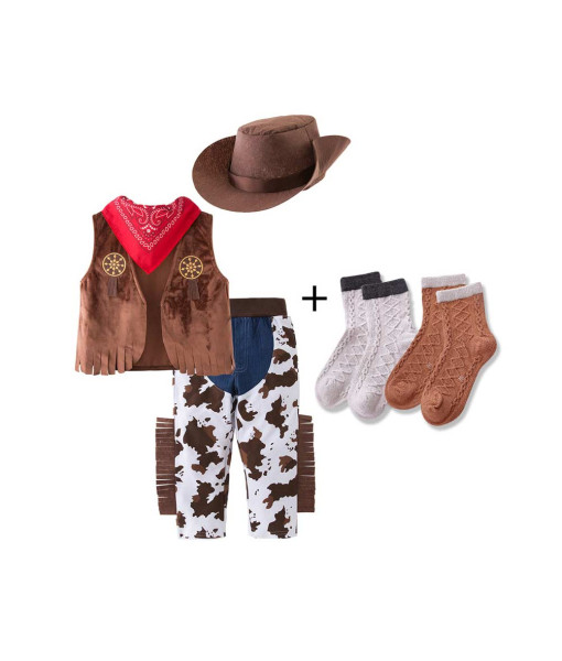 Kids Children Boy Western Cowboy Suit 4Pcs Outfit Halloween Costume 