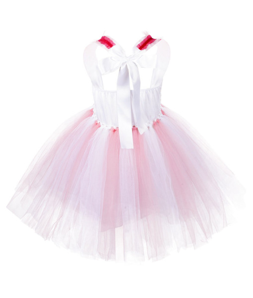 Fairy Red White Mesh Dress with Bunny Headband Flower Kids Halloween Costume