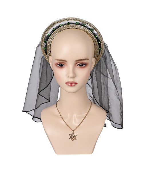 Medieval Fantasy Queen Headband Black Mesh Turbans Necklace Halloween Costume