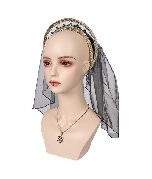 Medieval Fantasy Queen Headband Black Mesh Turbans Necklace Halloween Costume