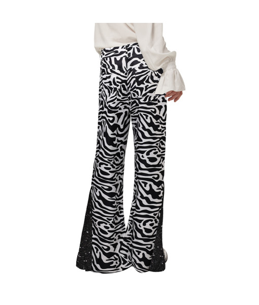 Men 70s Disco Retro Sequined Flared Pants Black and White Striped Print Halloween Costume