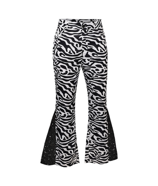 Men 70s Disco Retro Sequined Flared Pants Black and White Striped Print Halloween Costume