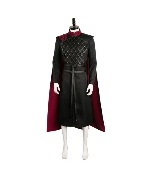 Men Medieval Fantasy Leather Black Outfit Red Cape Prince Fullset Halloween Costume