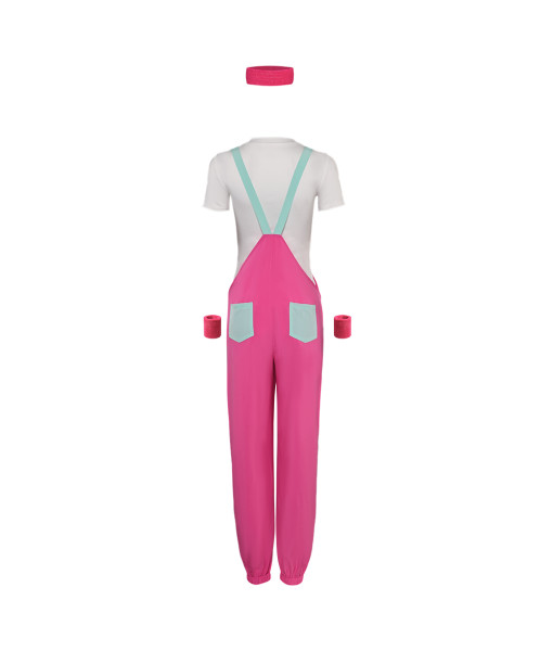 Women 80s Retro Rose Red Colorblock Bib Pants 3Pcs Outfit Halloween Costume