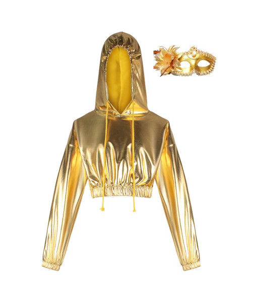 Women Golden Bright Leather Sexy Long-Sleeved Hoodie Carnival Halloween Costume