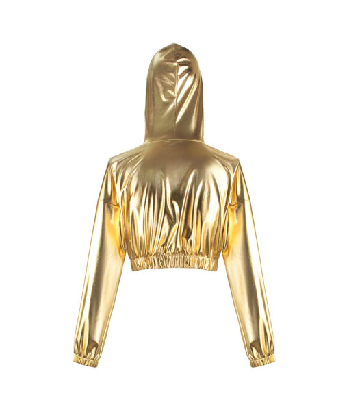 Women Golden Bright Leather Sexy Long-Sleeved Hoodie Carnival Halloween Costume