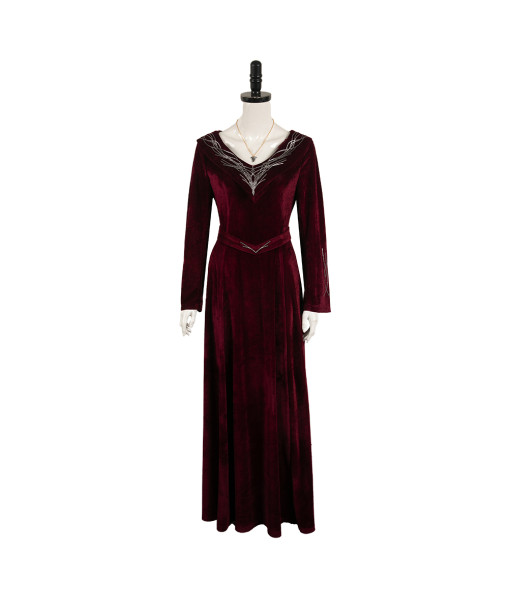 Women Medieval Fantasy Dark Red Silver Trim Velvet Long Dress Halloween Costume