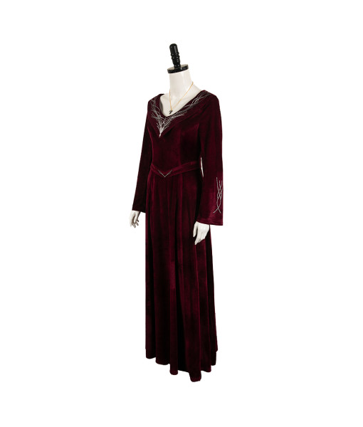 Women Medieval Fantasy Dark Red Silver Trim Velvet Long Dress Halloween Costume