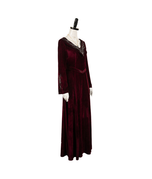 Women Medieval Fantasy Dark Red Silver Trim Velvet Long Dress Halloween Costume