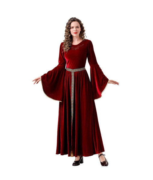 Women Medieval Renaissance Red Bell Sleeve Palace Dress Maid Halloween Costume