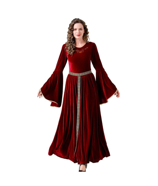 Women Medieval Renaissance Red Bell Sleeve Palace Dress Maid Halloween Costume