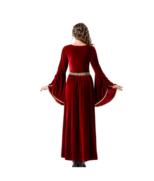 Women Medieval Renaissance Red Bell Sleeve Palace Dress Maid Halloween Costume