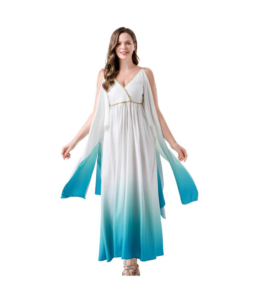 Women Roman Greek Mythology Goddess Blue Gradient Dress Halloween Costume