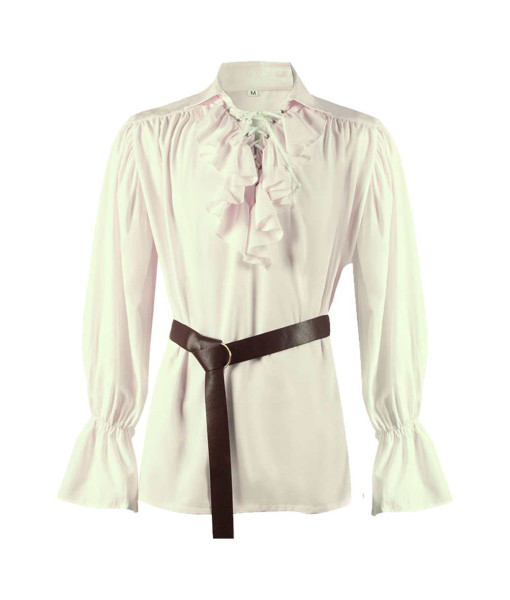 Adult Medieval Beige Puff Sleeve Tie-up Ruffle Shirt Belt Halloween Costume