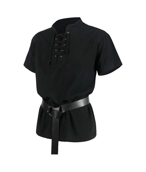 Adult Medieval Black Short-Sleeved Shirt with Tie Belt Halloween Costume