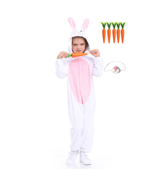 Kids Children Easter Bunny Pajamas Comfy White Jumpsuit Halloween Costume