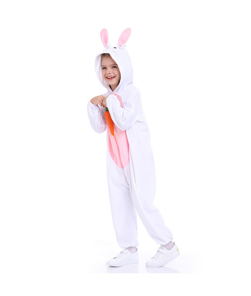 Kids Children Easter Bunny Pajamas Comfy White Jumpsuit Halloween Costume