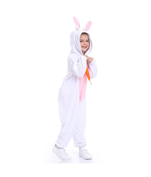 Kids Children Easter Bunny Pajamas Comfy White Jumpsuit Halloween Costume