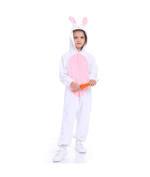 Kids Children Easter Bunny Pajamas Comfy White Jumpsuit Halloween Costume