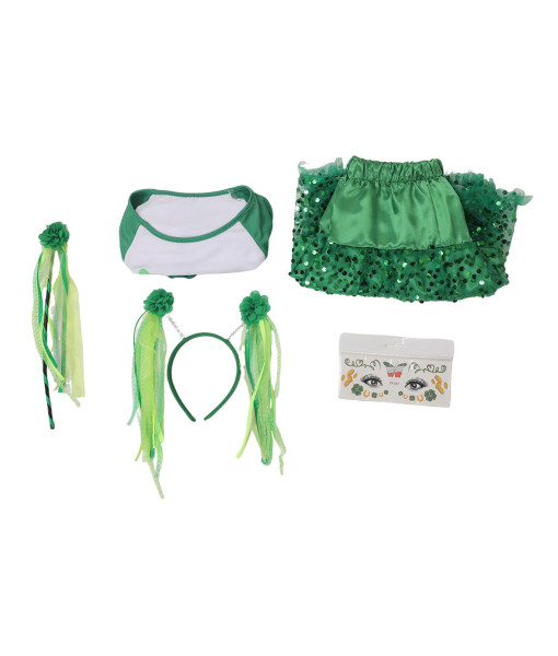 Kids Children Girl White Shirt Green Tutu Skirt St. Patrick's Day Halloween Costume