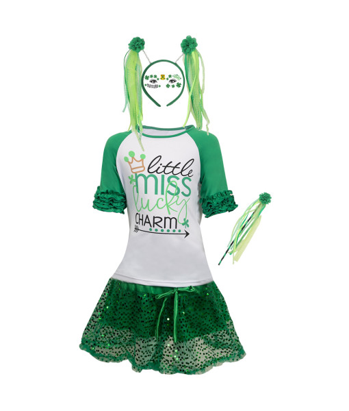 Kids Children Girl White Shirt Green Tutu Skirt St. Patrick's Day Halloween Costume