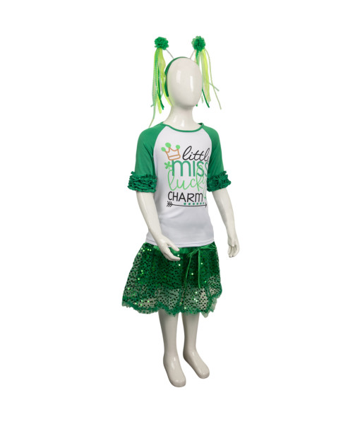 Kids Children Girl White Shirt Green Tutu Skirt St. Patrick's Day Halloween Costume