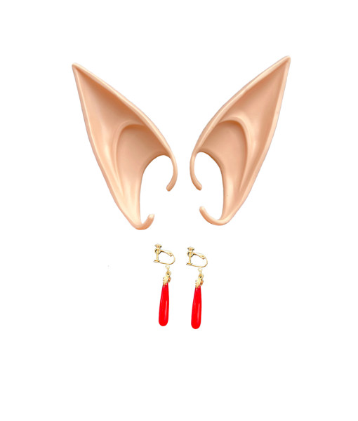 Medieval Fantasy Elf Ears Fairy Red Pendant Earrings Clip Halloween Costume Accessories