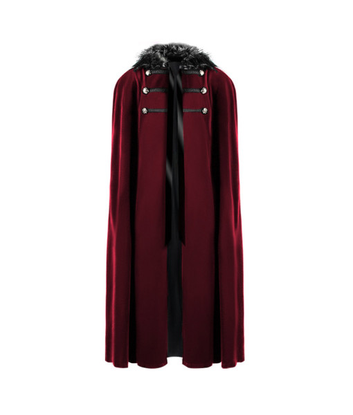 Red Black Steampunk Retro Cape Woolen Coat Cloak Halloween Costume