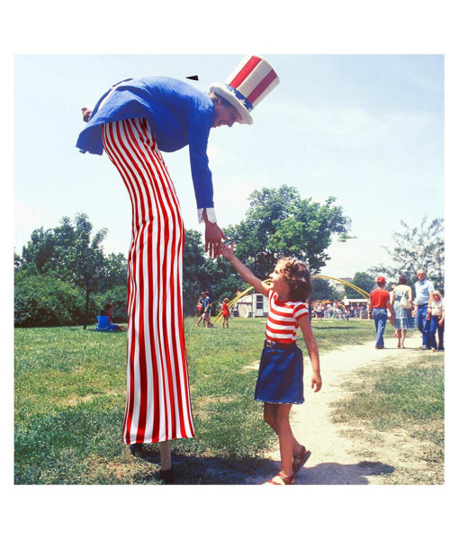 Adult Uncle Sam Red Strip Long Pants Stilt Independence Day Parade Costume