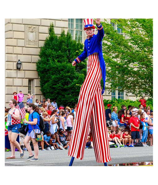 Adult Uncle Sam Red Strip Long Pants Stilt Independence Day Parade Costume