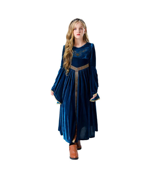 Kids Children Medieval Velvet Long Sleeve Palace Princess Halloween Costume