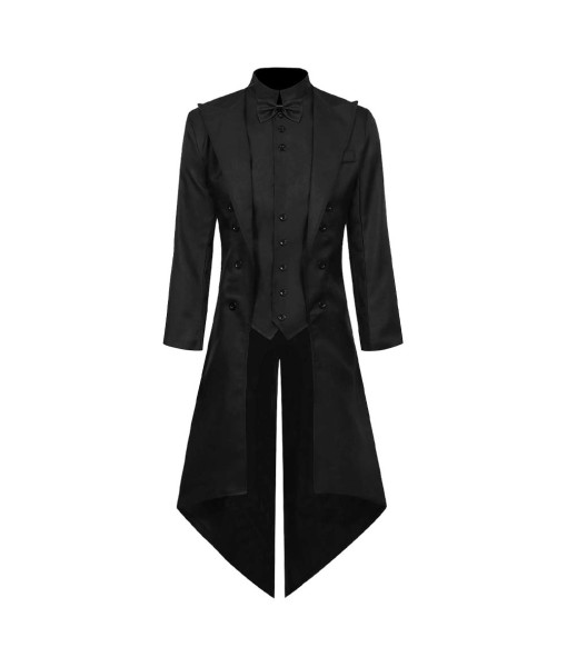 Men Gothic 18 Century Black Uniform Long Slim Tuxedo Fake Two Piece Hallowee Costume