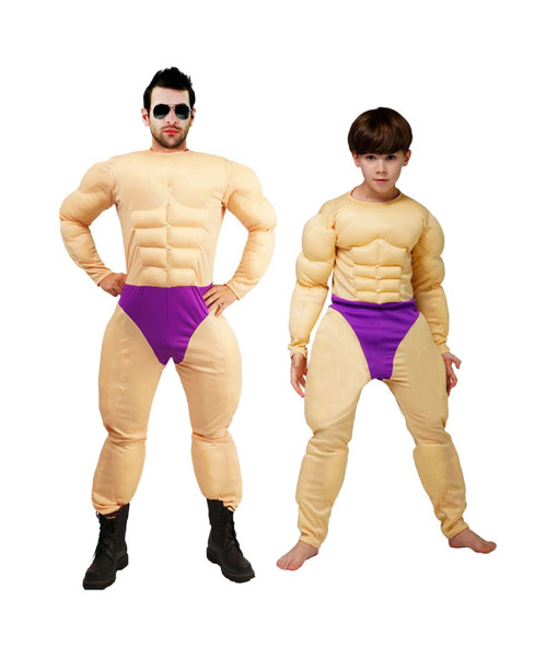 Adult Kids Children Muscle Suit Muscle Man T-shirt Halloween Costume
