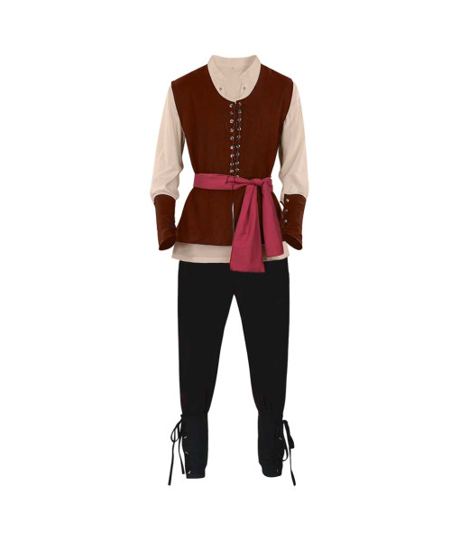 Adult Medieval Renaissance Top Red Black Pants Fullset Pirate Halloween Costume