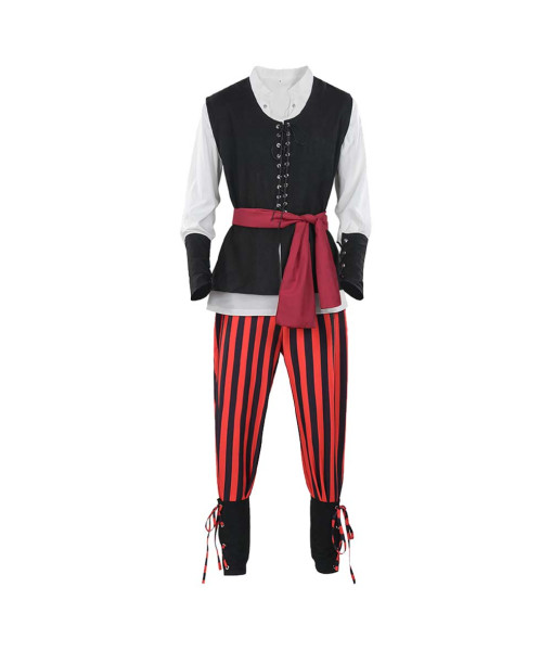 Adult 18th Century Red Black Pants Fullset Pirate Cosplay Halloween Costume