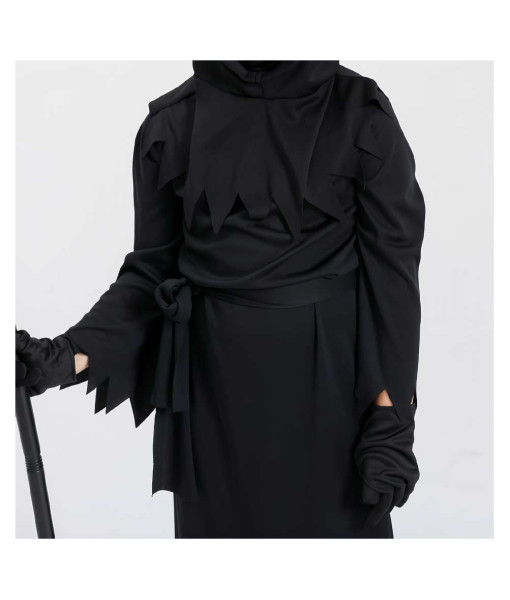Kids Children Black Robe Hooded Grim Reaper Fullset Cosplay Halloween Costume