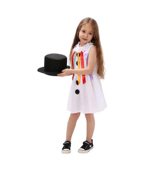 Kids Children Girl White Dress Hat Snowman Halloween Stage Costume