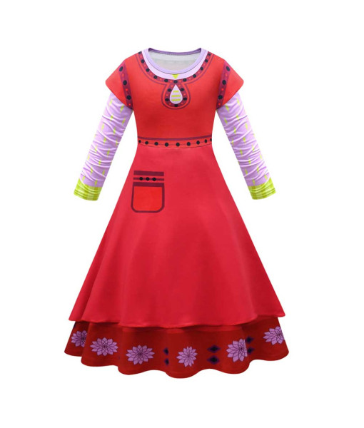 Kids Children Red Dress Flower Pattern Maid Halloween Costume