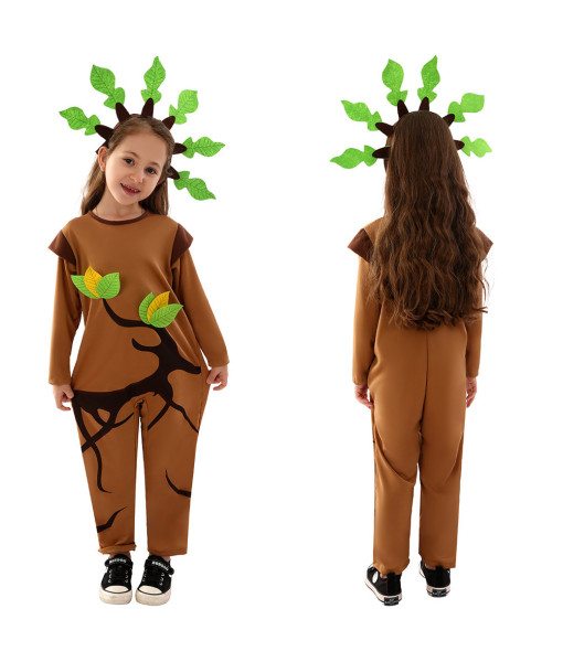 Kids Children Performance Tree Jumpsuit Outfit Halloween Stage Costume