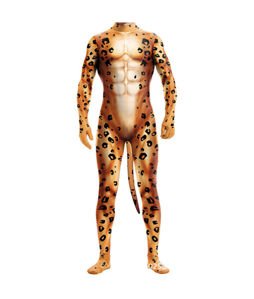 Men Animal Leopard Bodysuit Muscle Furry Halloween Costume
