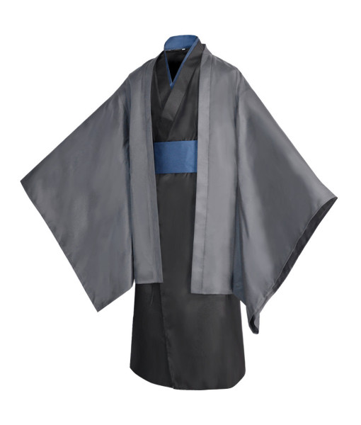 Men Japanese Traditional Outfit Black Kimono Coat Lining Yukata Halloween Costume 