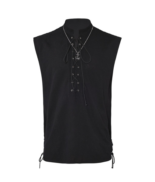 Men Medieval Renaissance Black Sleeveless Shirt Necklace 2Pcs Set Pirate Halloween Costume