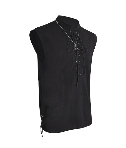 Men Medieval Renaissance Black Sleeveless Shirt Necklace 2Pcs Set Pirate Halloween Costume