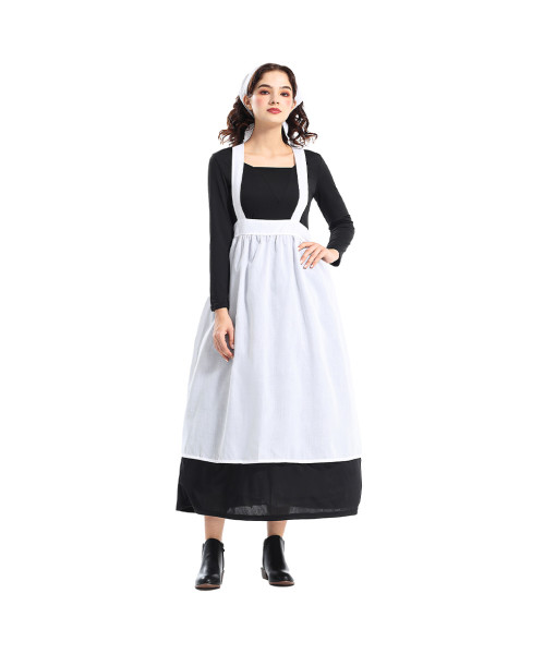 Women Manor Maid Dress Colonial Style Thanksgiving Pilgrim Halloween Costume