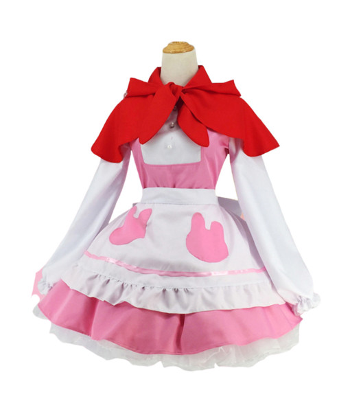 Women Pink Maid Lolita Bunny Pocket Red Hood Uniform Halloween Costume