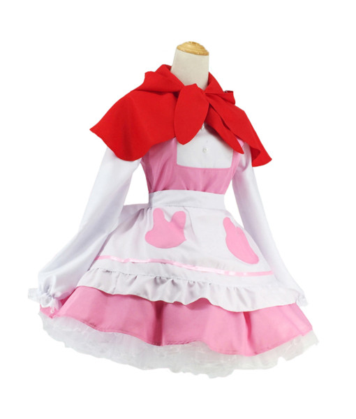 Women Pink Maid Lolita Bunny Pocket Red Hood Uniform Halloween Costume