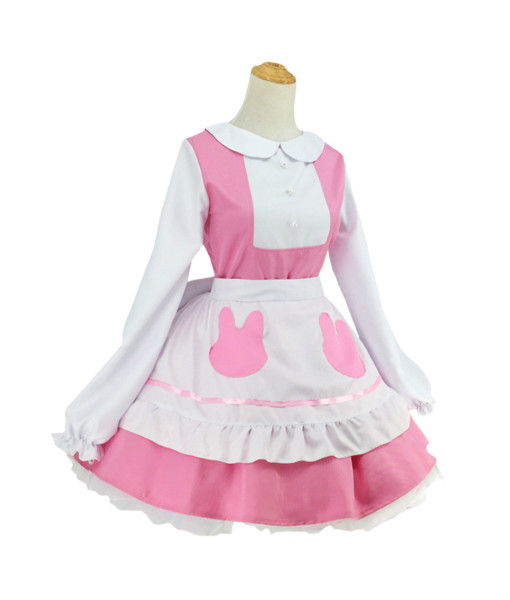 Women Pink Maid Lolita Bunny Pocket Red Hood Uniform Halloween Costume