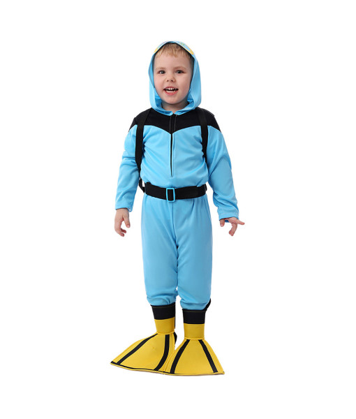 Kids Children Blue Junpsuit Professional Diving Suit Halloween Costume