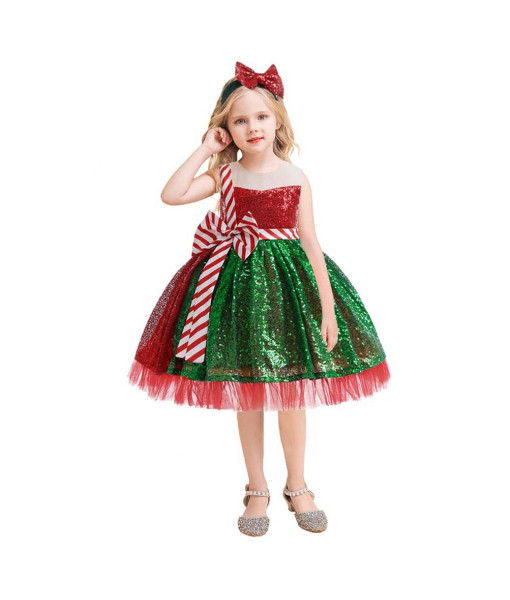 Kids Children Girl Christmas Sequin Bow Tutu Skirt Halloween Chirstmas Stage Costume